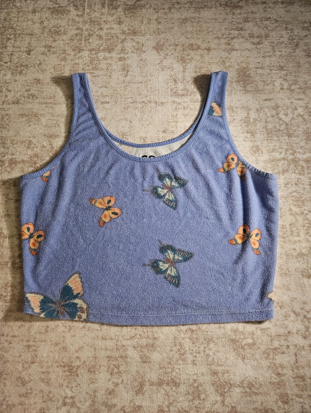 SO Blue Terry Butterfly Crop Tank Top